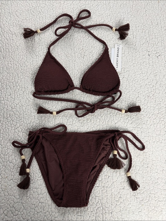 Lucky Brand Other - Lucky Brand Deep Brown Tie-Side Bikini with Fringe Accents